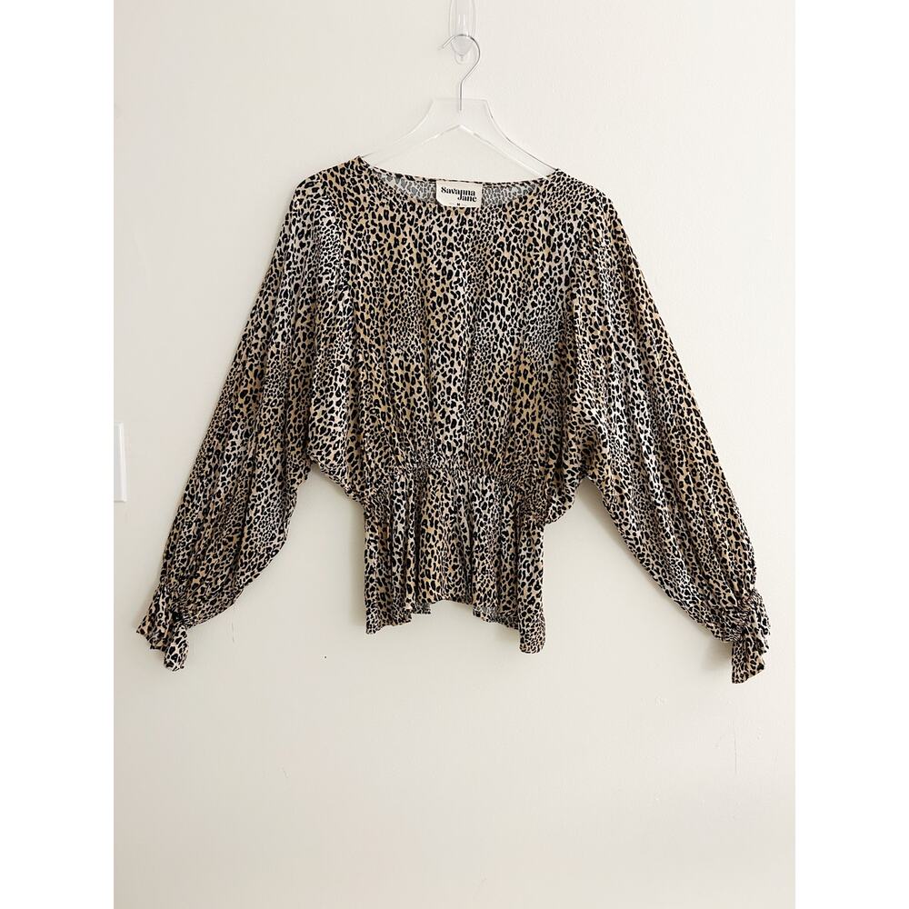Savanna Jane Animal Print Dolman Sleeve Babydoll Blouse